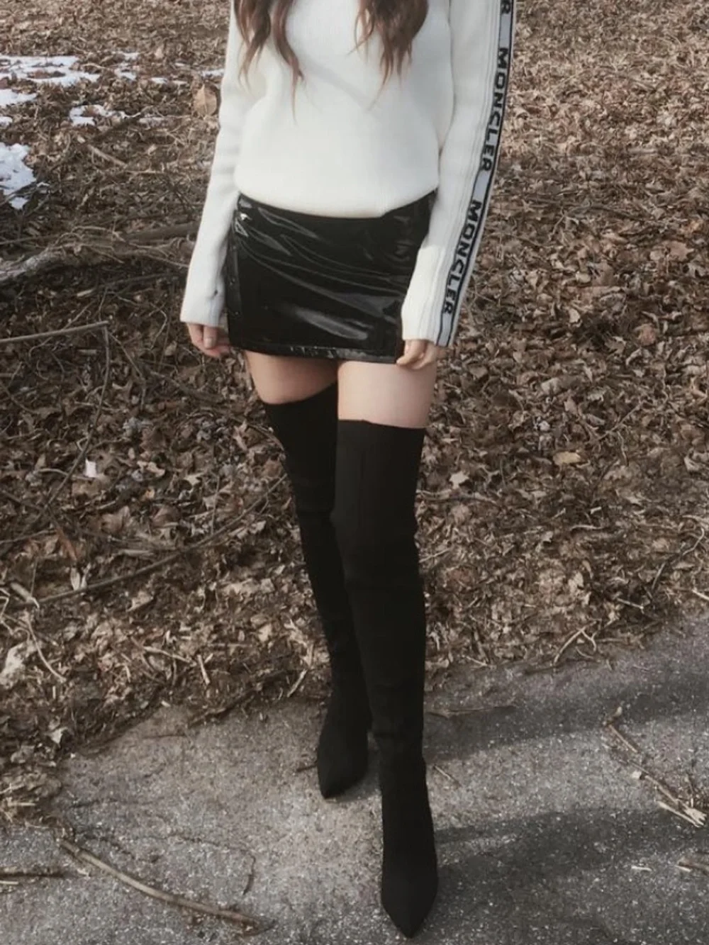Thigh high stretchy Black boots block heel